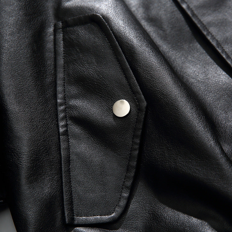 Herren Boxy Kunstleder-Blousonjacke mit Stehkragen Druckknopfblende und elastischem Saum Drune