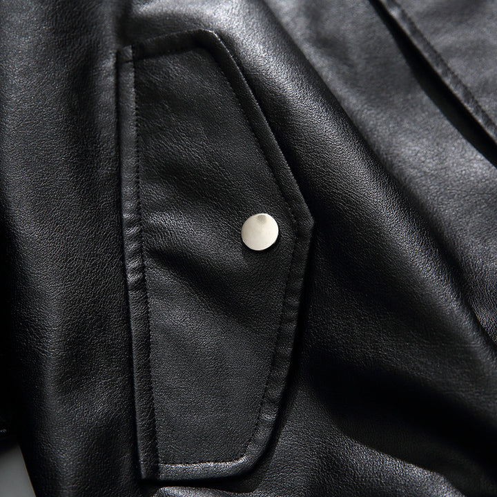 Herren Boxy Kunstleder-Blousonjacke mit Stehkragen Druckknopfblende und elastischem Saum Drune