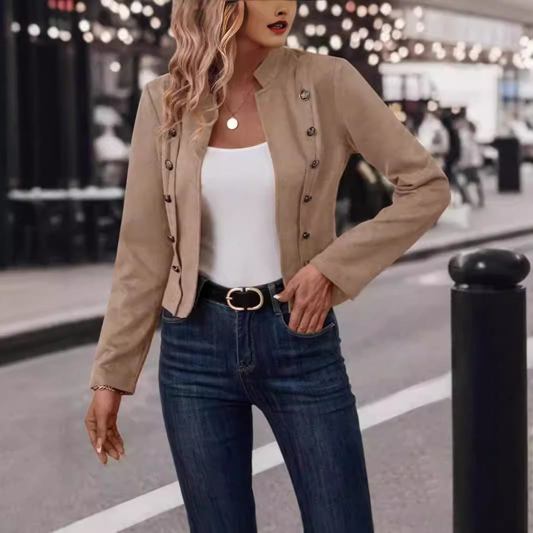 Damen elegante Kurzjacke mit dekorativen Knöpfen Drune