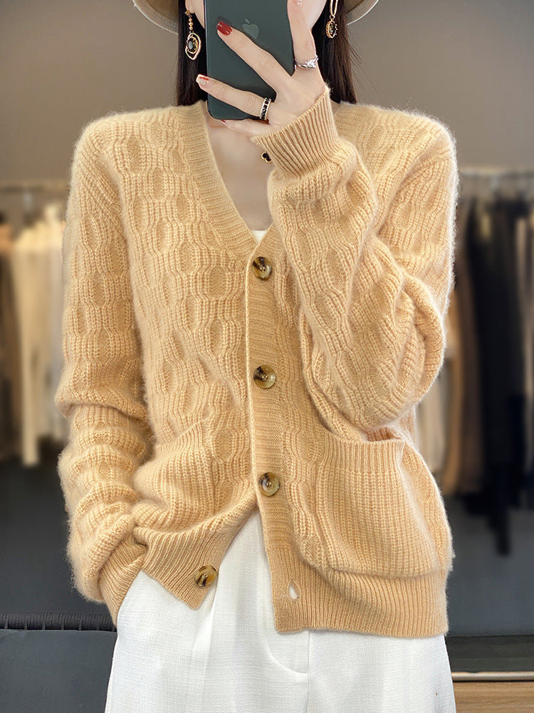 Damen Weicher Rautenmuster-Pullover im Mohair‑Look mit feiner Ajourstruktur und Rundhalsausschnitt Drune