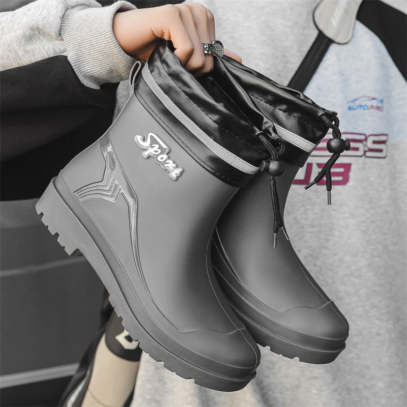 Herren Kurze wasserdichte Regenstiefelette mit Kordelverschluss und profiliertem Outdoor-Sohlendesign Drune