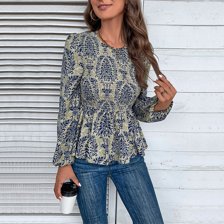 Damen Gerafftes Smock-Blusenshirt mit Peplum und voluminösen Puffärmeln Drune