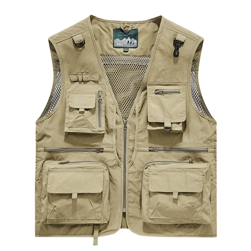 Herren leichte multifunktionale Utility-Anglerweste mit Mesh‑Futter und zahlreichen Reißverschluss‑ und Klappentaschen Drune