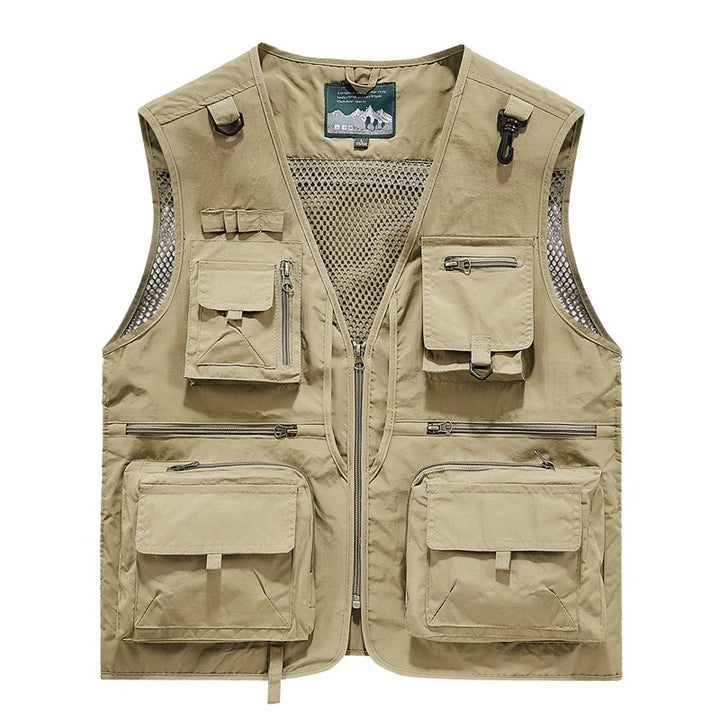 Herren leichte multifunktionale Utility-Anglerweste mit Mesh‑Futter und zahlreichen Reißverschluss‑ und Klappentaschen Drune