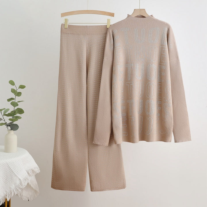 Damen modisches Strick-Loungewear-Set mit glitzernden Details Drune