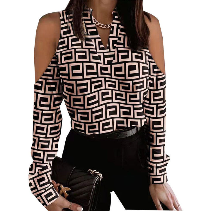 Damen Bluse mit schulterfreier Verarbeitung und floralem Druck Drune
