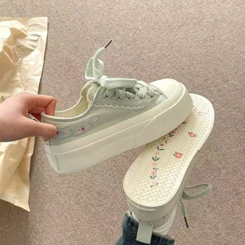 Damen Modische Plateau-Sneaker mit floralen Applikationen und atmungsaktiver Sohle Drune