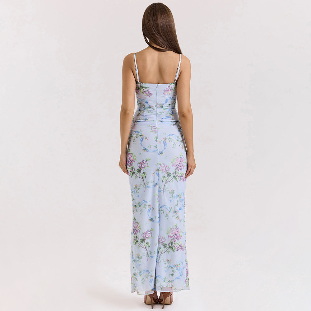 Damen Maxikleid mit floralem Musterdruck und seitlichem Schlitz Drune