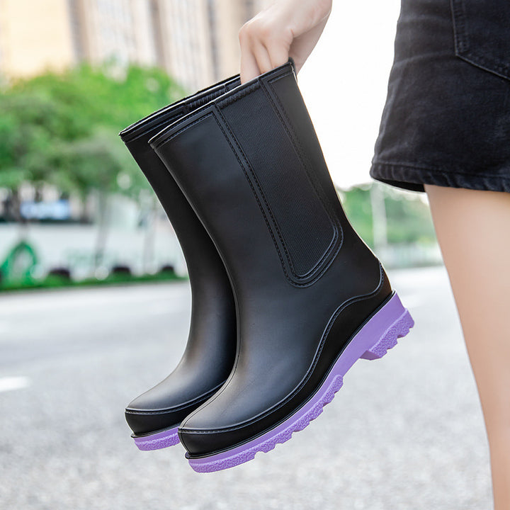 Damen Chelsea Regenstiefel aus Vollgummi mit elastischen Einsätzen und profilierter Luglaufsohle Drune