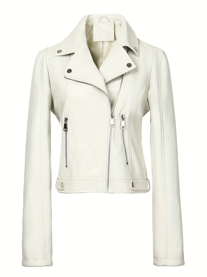 Damen Stylische und figurbetonte Bikerjacke mit Metallreißverschlüssen Drune