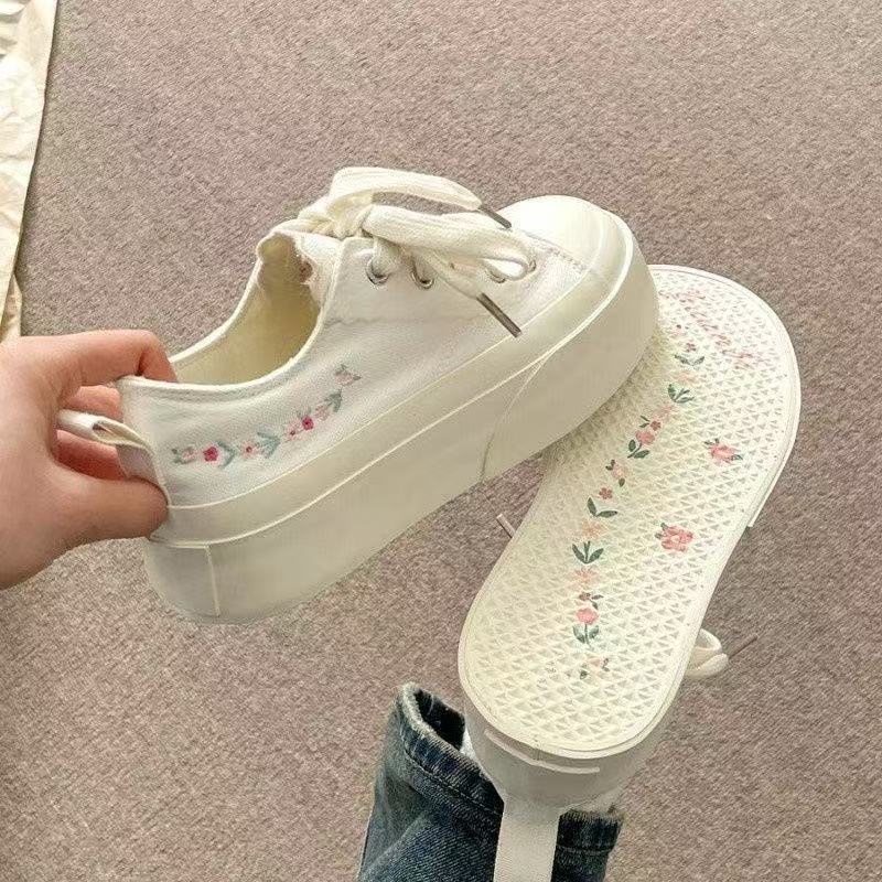 Damen Modische Plateau-Sneaker mit floralen Applikationen und atmungsaktiver Sohle Drune