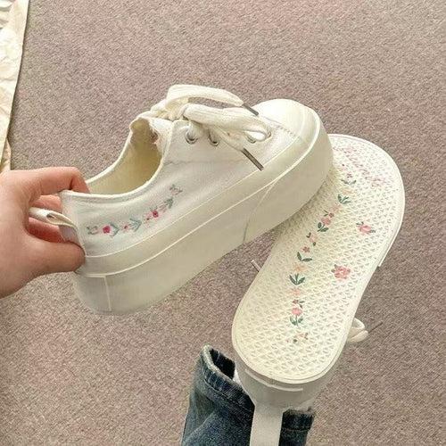 Damen Modische Plateau-Sneaker mit floralen Applikationen und atmungsaktiver Sohle Drune