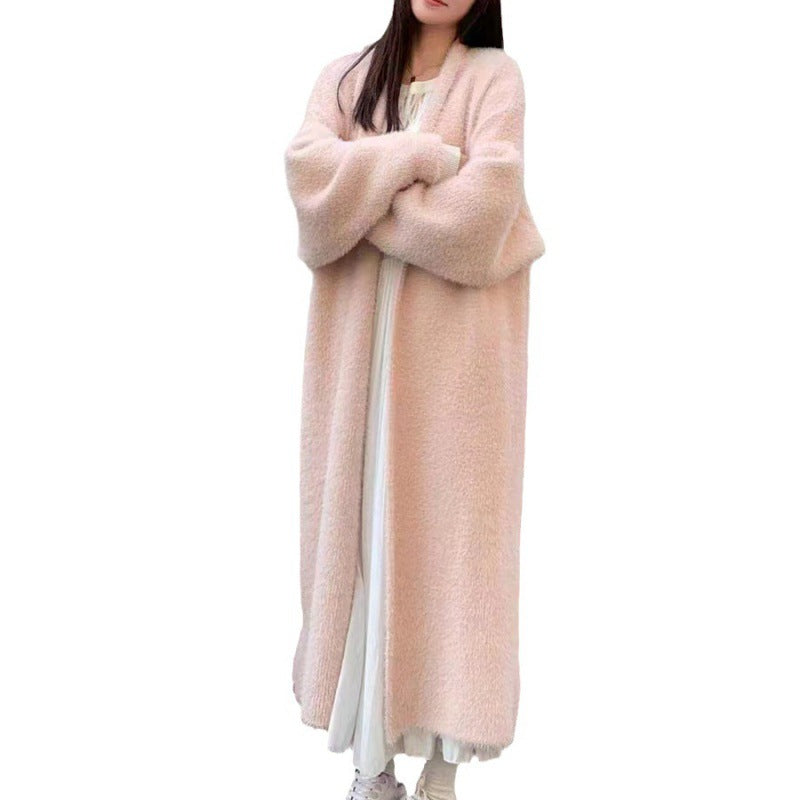 Damen Flauschiger Maxi Cardigan mit tiefem V-Ausschnitt und oversized Silhouette Drune