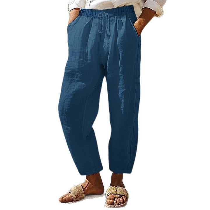 Damen Casual-Chino Leinenoptik Culotte mit elastischem Tunnelzugbund und Eingrifftaschen Drune