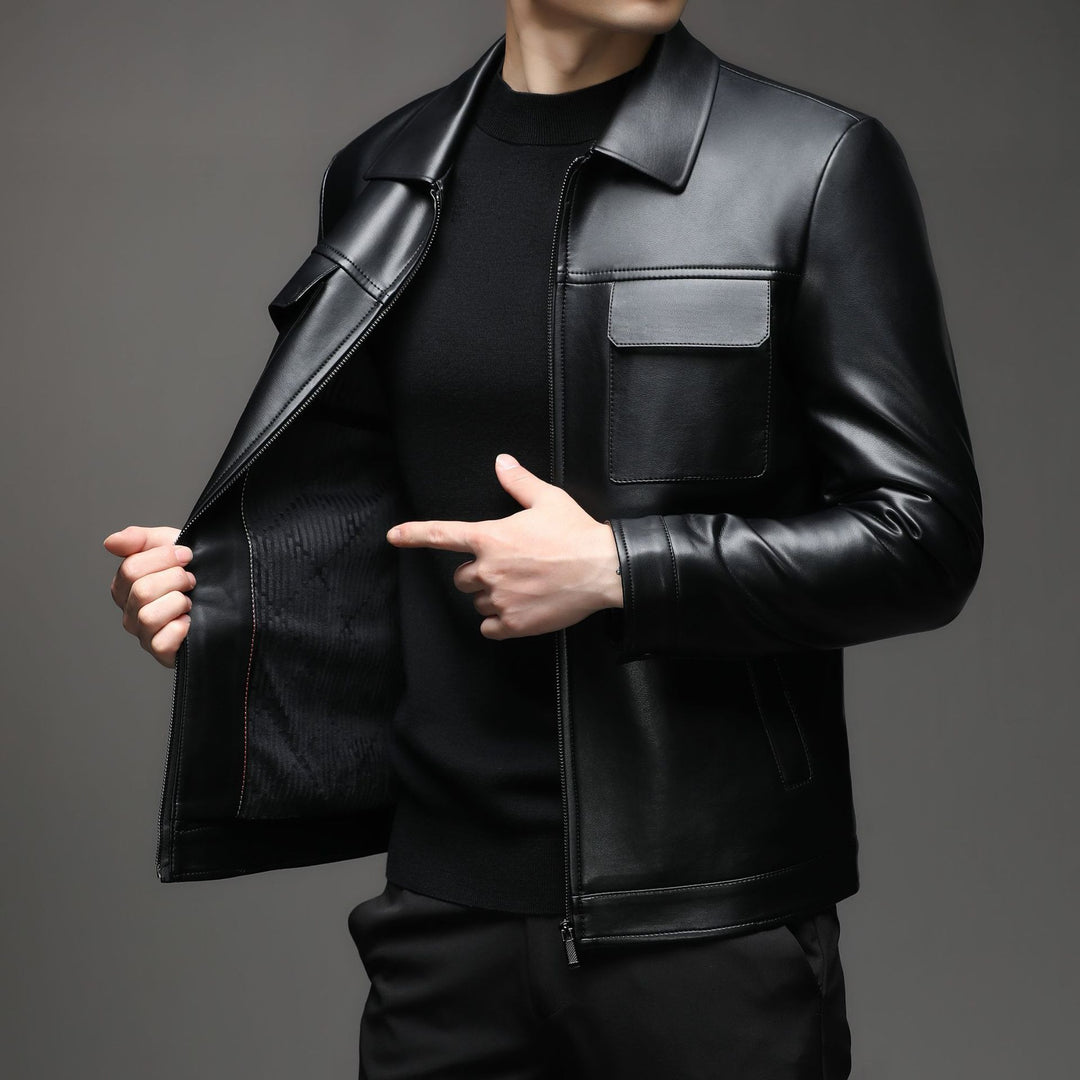 Herren Glatte Lederoptik-Blouson mit Brustklappen und Reißverschluss Drune