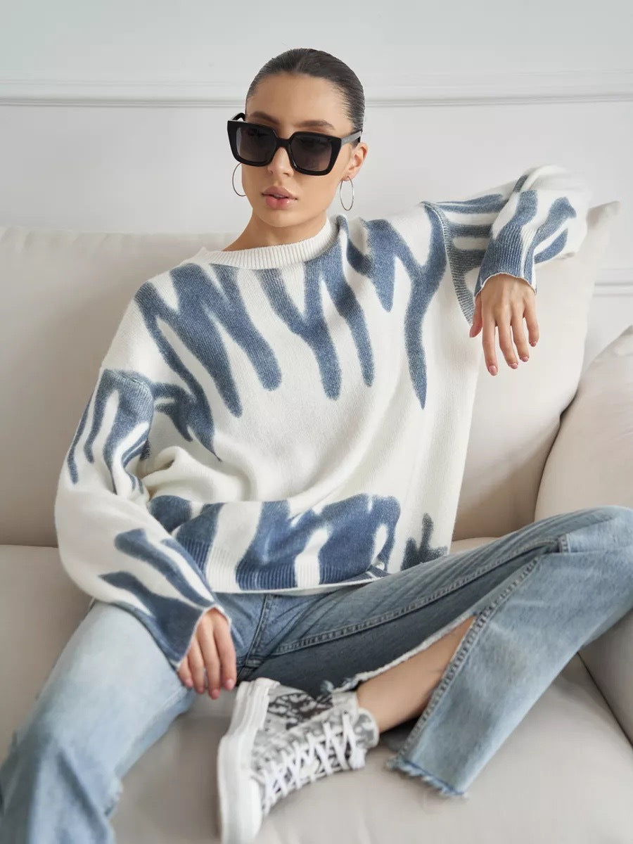 Damen Trendiger Strickpullover mit modischem Muster Drune