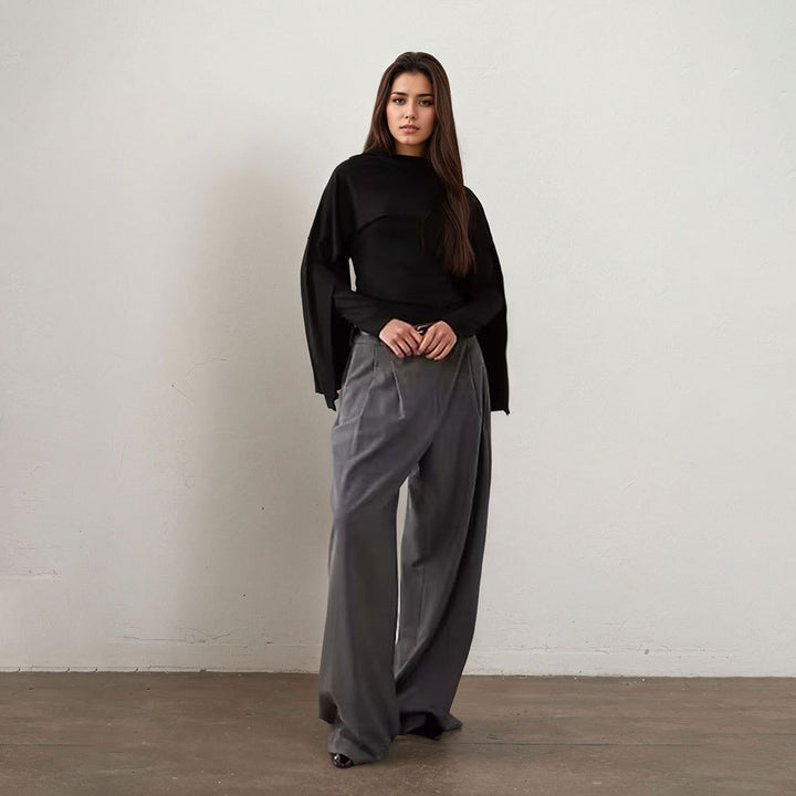 Damen asymmetrisches Cape-Longsleeve mit hohem Kragen und fließendem Overlay Drune