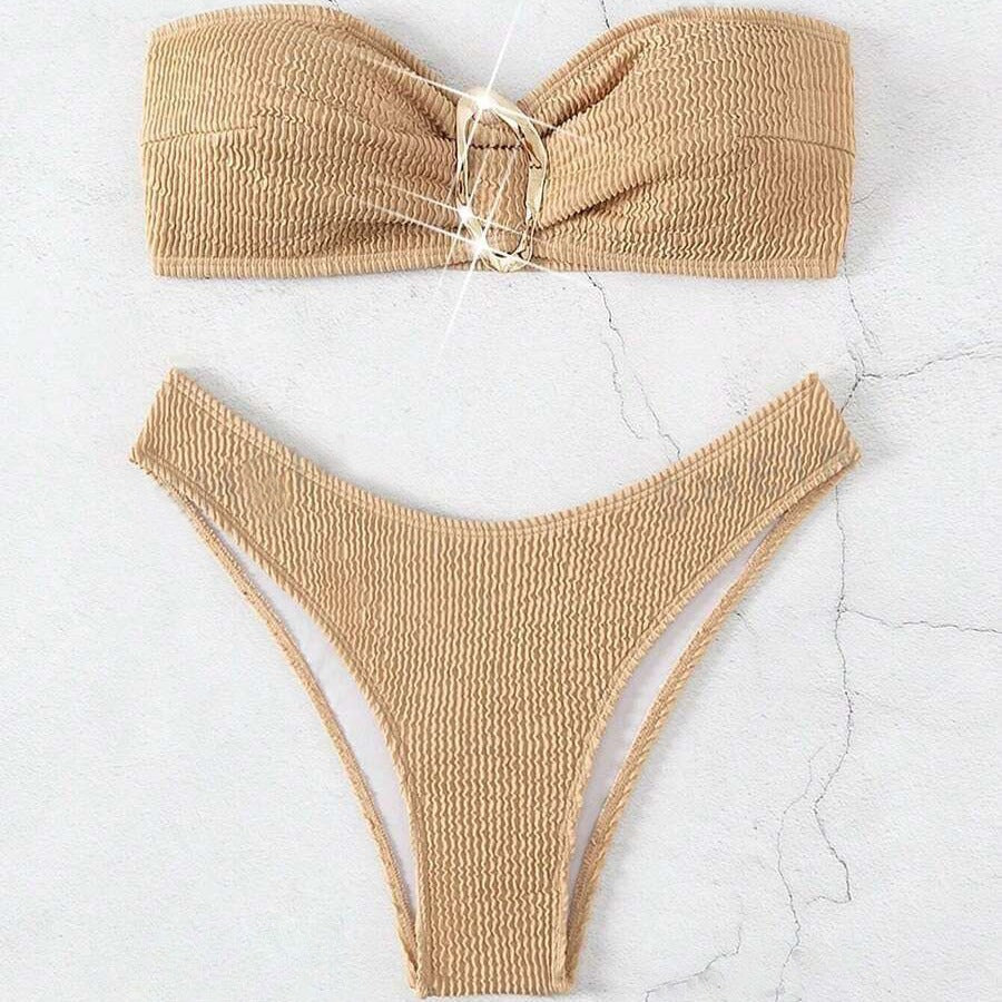 Damen Bandeau-Bikini mit modischem Knotendesign und elegantem Ringdetail Drune