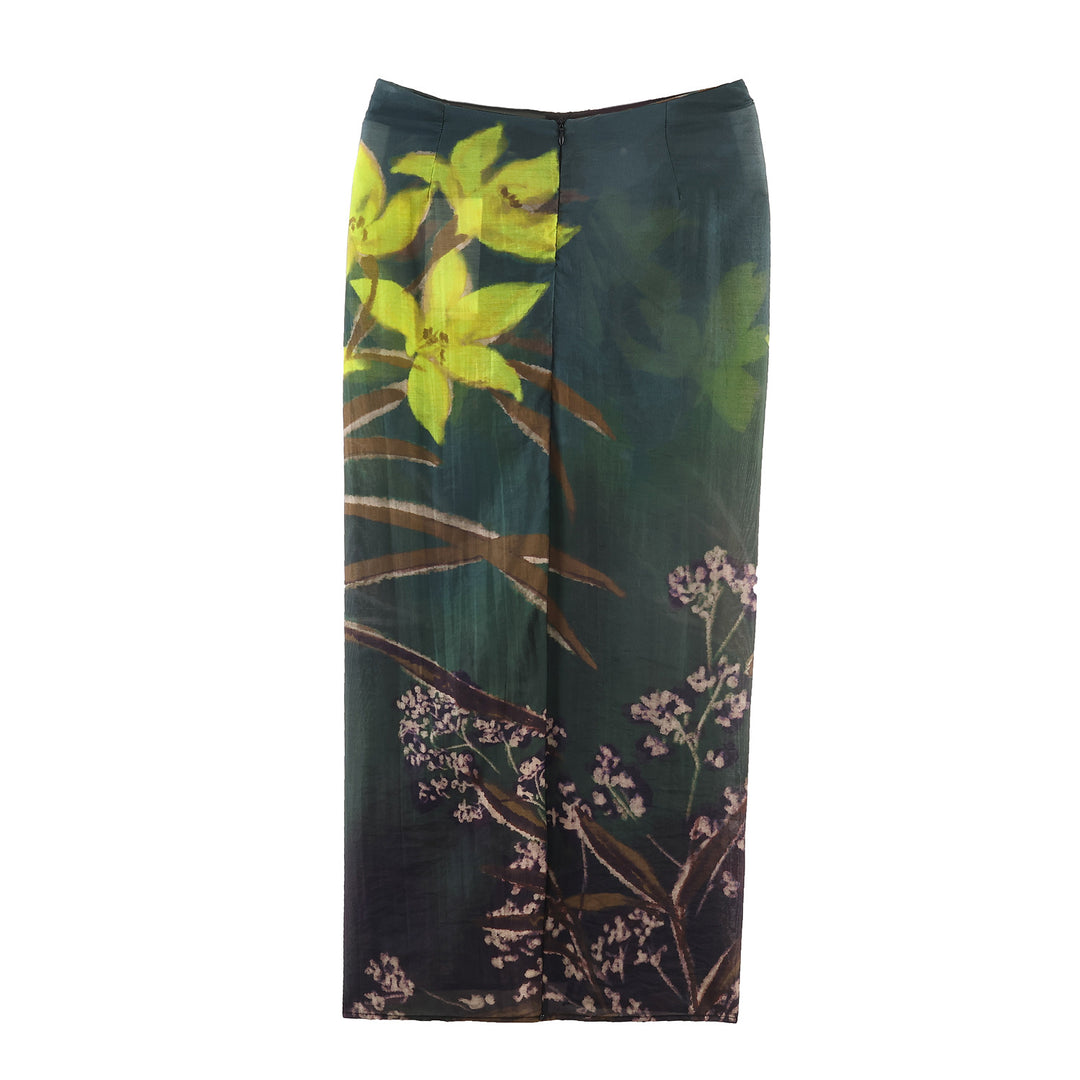 Damen nan fließender Maxirock mit Drapierung am Bund und floralem Aquarellprint Drune
