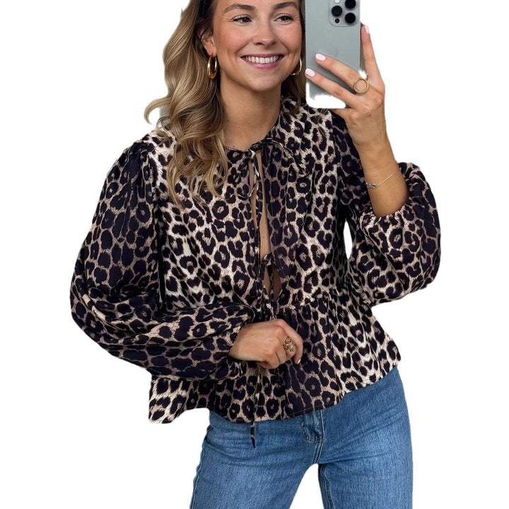Damen Bluse mit Leo-Print und Rüschen Drune