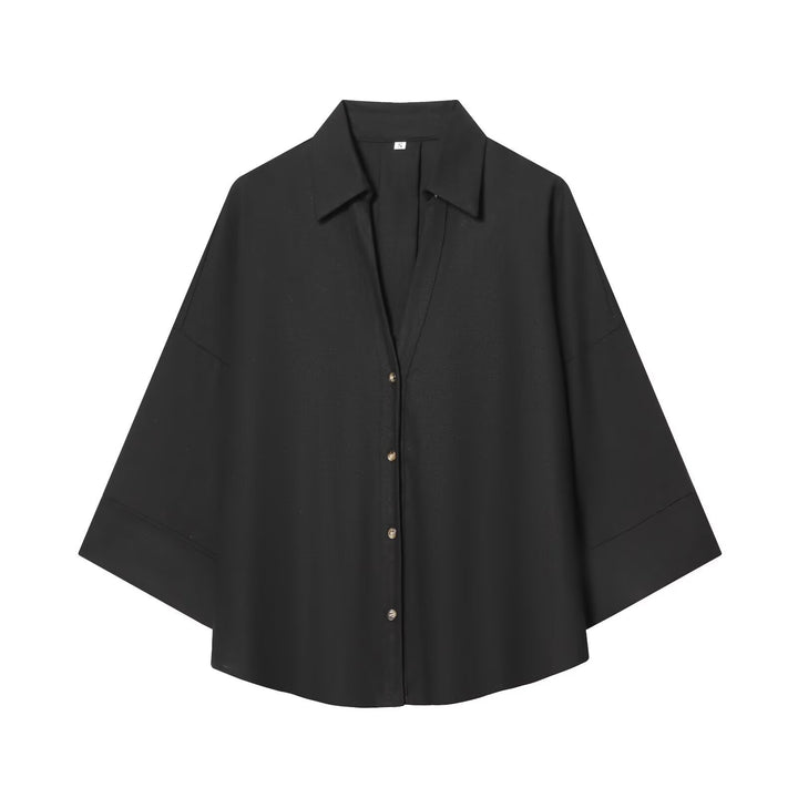 Damen nan lockere oversized Hemdbluse mit weitem Kragen und Dreiviertelärmeln Drune