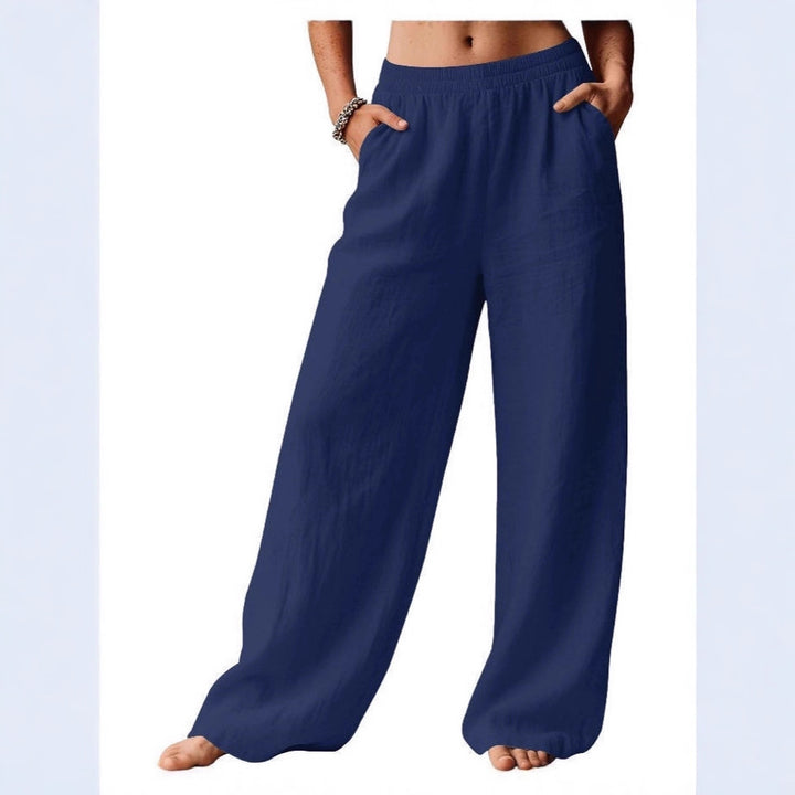 Damen bequeme weite Leinenhose mit elastischem Bund Drune