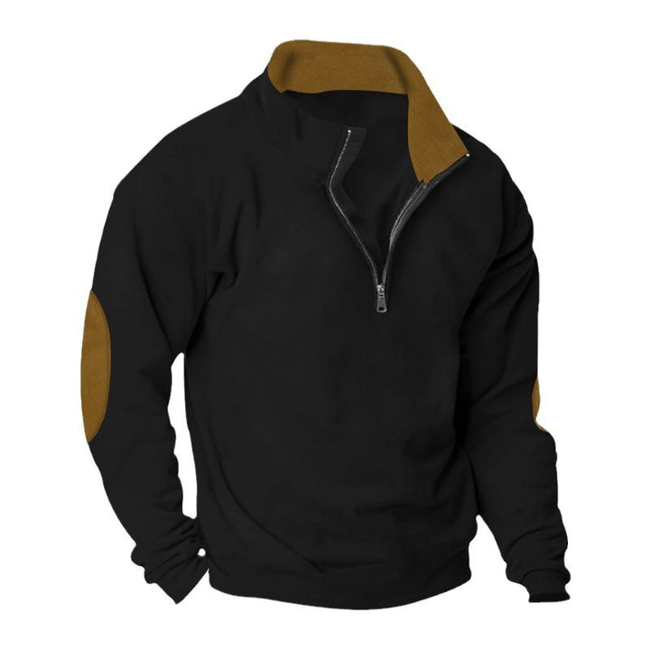 Herren nan Halbzip-Sweatshirt mit Stehkragen, Kontrastkragenfutter und Ellbogenpatches Drune