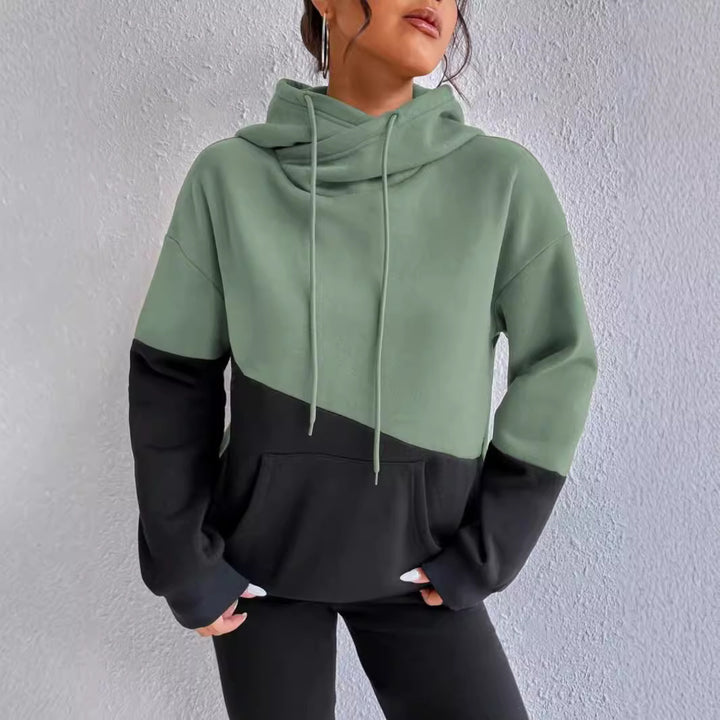 Damen gemütlicher Hoodie mit asymmetrischem Farbblockdesign Drune