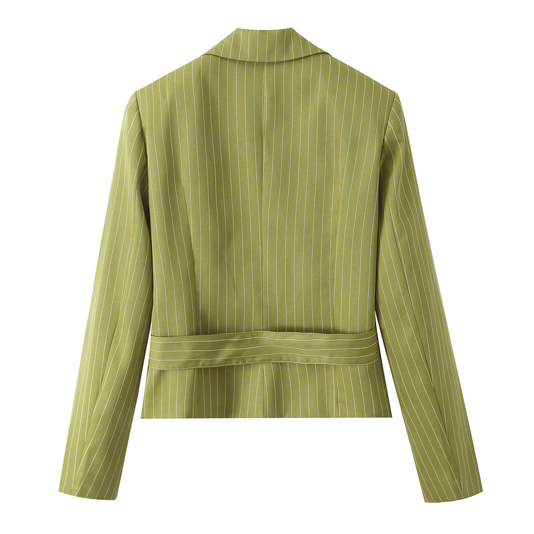 Damen Taillierter Cropped-Blazer mit Taillengürtel und Nadelstreifen Drune