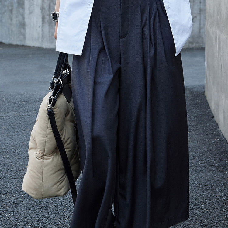 Damen Hochtaillierte Palazzo-Bundfaltenhose mit weitem, fließendem Bein Drune