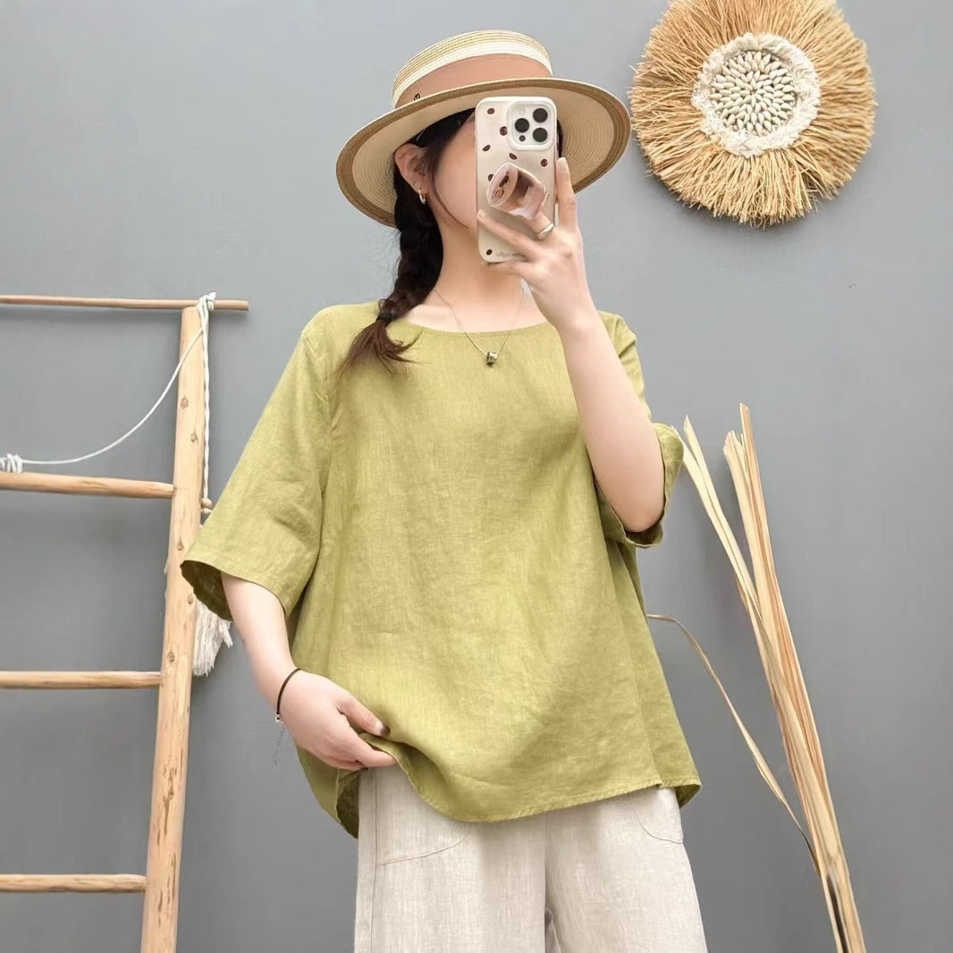 Damen Relaxed Fit Leinen Oversized Top Drune