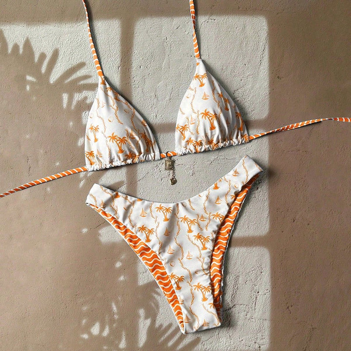 Damen Triangel-Bikini mit tropischem Muster Drune