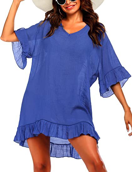 Damen luftiges Strandkleid mit Volant-Saum Drune