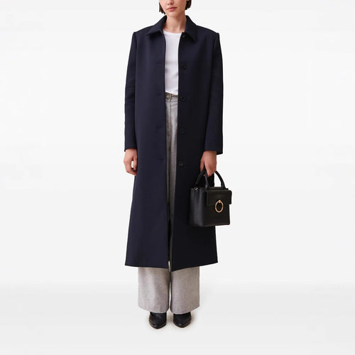 Damen langer minimalistischer Mantel mit geradem Schnitt und Hemdkragen Drune