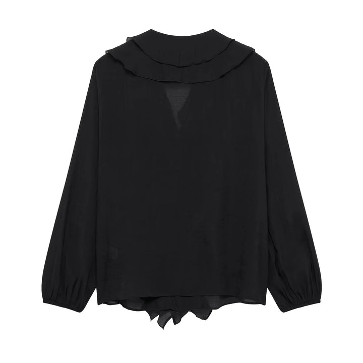 Damen nan Rüschige Chiffonbluse mit V-Ausschnitt, durchgehender Knopfleiste und Volant-Details Drune