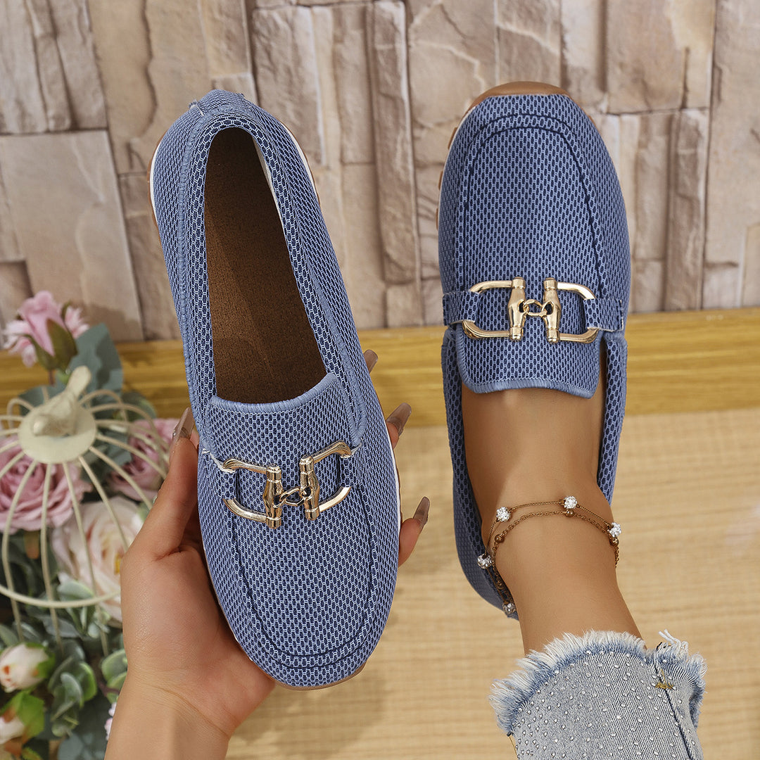 Damen  elegante Slipper Loafer mit gepolsterter Innensohle und dekorativer Metallapplikation Drune