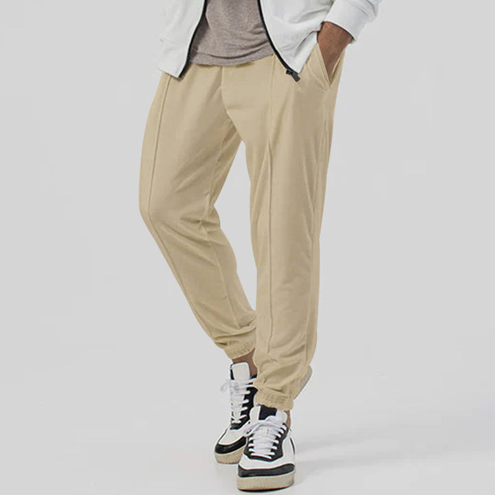 Herren Tapered-Jogginghose im Leinenlook mit Bügelfalte und Bündchen Drune