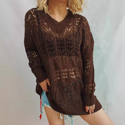 Damen Häkel-Pullover mit tiefem V-Ausschnitt und lässiger Passform Drune
