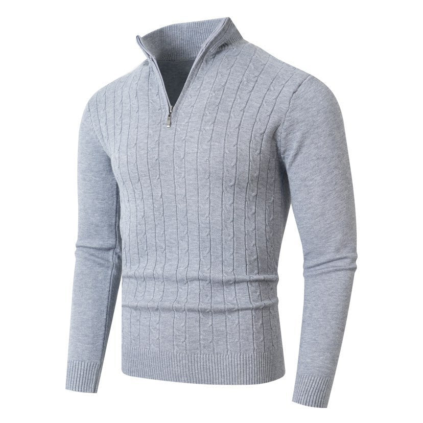Herren stylischer Strickpullover mit hohem Stehkragen und durchgehendem Reißverschluss Drune
