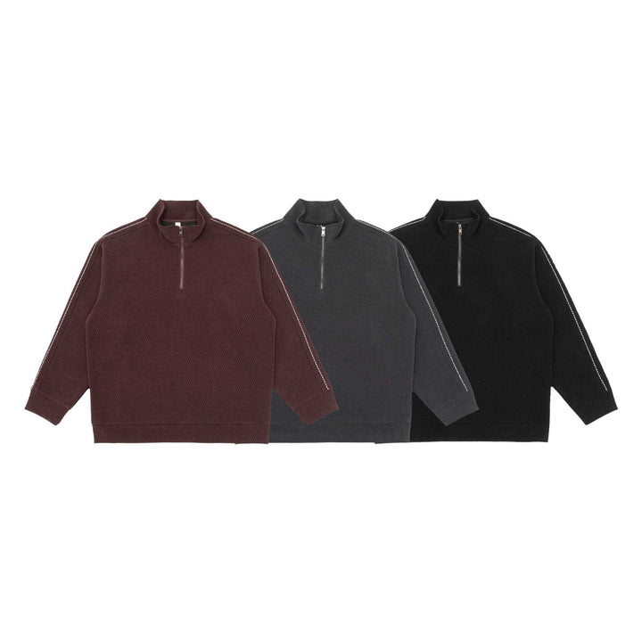 Unisex Halbzip‑Pullover mit Stehkragen und diagonaler Rippenstruktur Drune