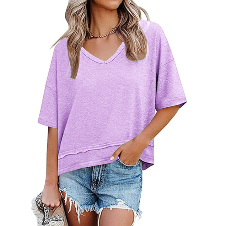 Damen lässiges V-Ausschnitt Oversized T-Shirt Drune