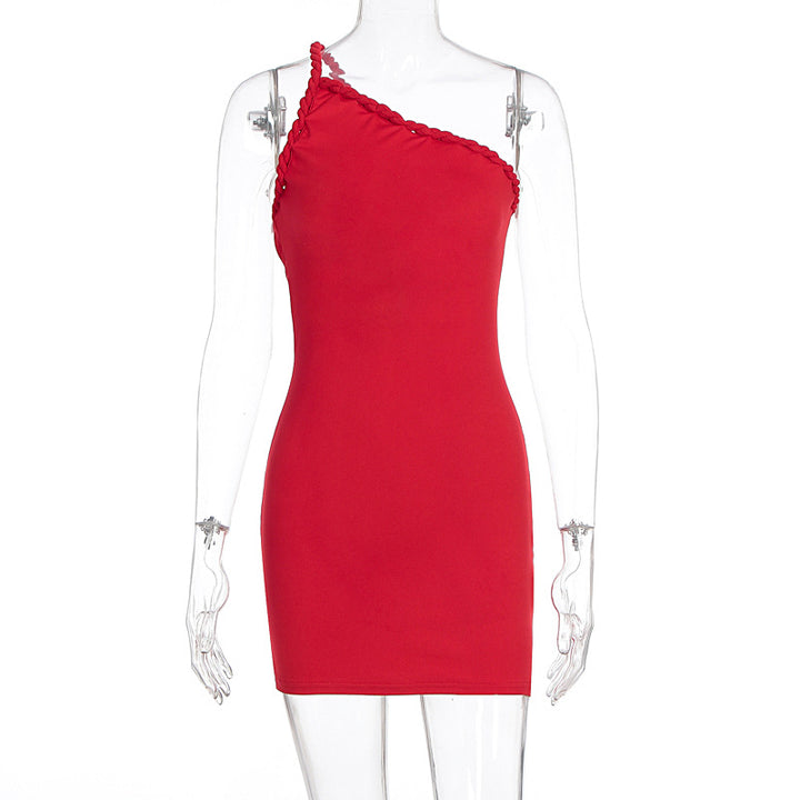 Damen Figurbetontes One-Shoulder Kleid mit Rüschen Drune