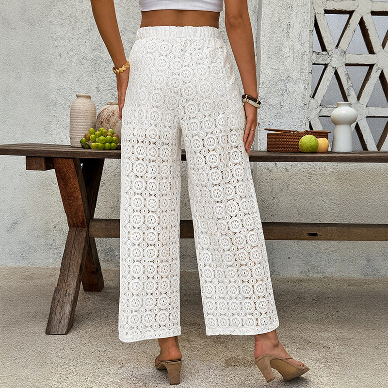 Damen Fließende Sommerhose mit Spitzenmuster Drune