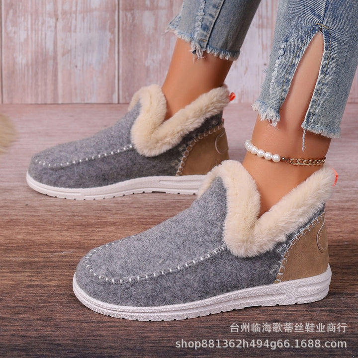 Damen Gefütterte Kurzstiefel-Hausschuhe mit Faux-Fellkragen und rutschfester Gummisohle Drune