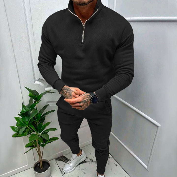 Herren nan athletisches Lounge-Set aus French Terry mit Halbzip-Stehkragen und konischer Jogginghose Drune