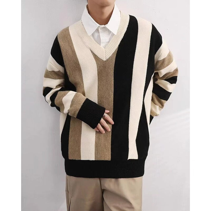 Herren Modischer Grobstrickpullover mit V-Ausschnitt Drune