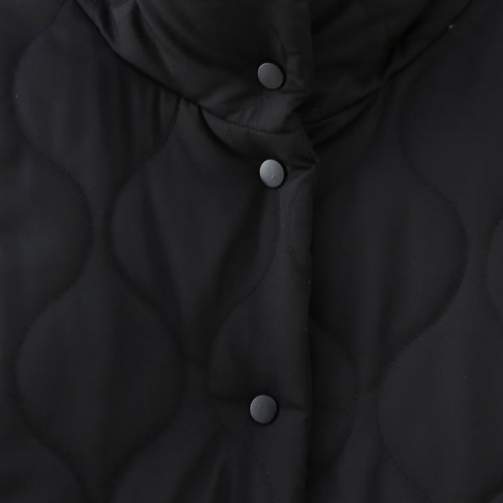 Damen Kurz gesteppte Jacke mit hohem Stehkragen und Rüschentaschen Drune