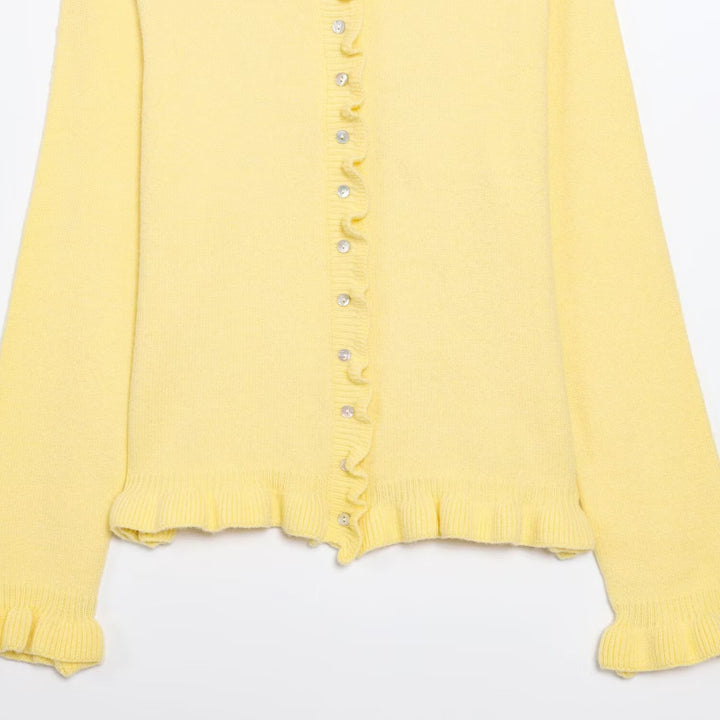 Damen Strickjacke mit eleganten Rüschendetails und Knopfverschluss Drune