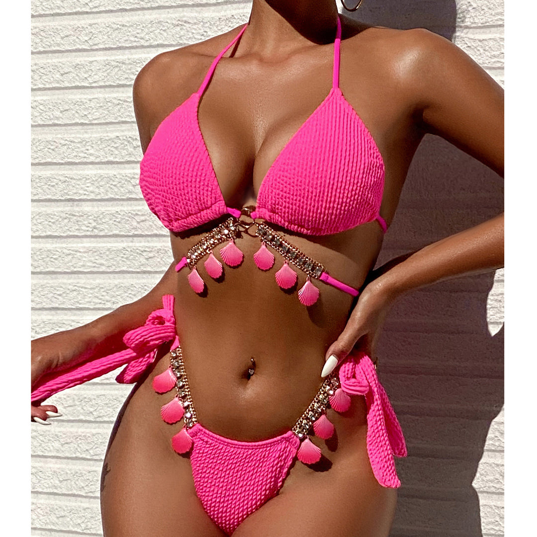 Damen Triangel-Bikini mit dekorativem Quasten-Design Drune