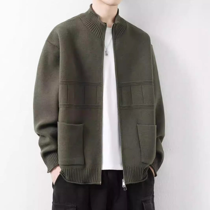 Herren Trendige Strickjacke mit hohen Kragen und Reißverschluss Drune